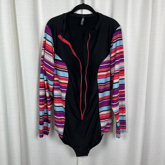 Torrid Stripe Zip Front Rashguard One Piece Swimsuit Sz.3 NWT - Picture 7 of 14